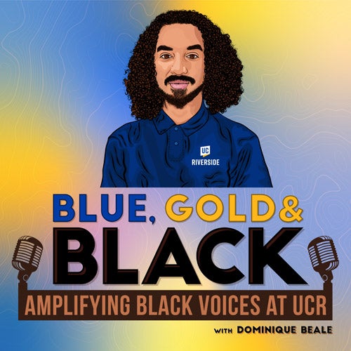 Blue, Gold & BLACK (BGB) podcast logo featuring host, Dominique Beale.