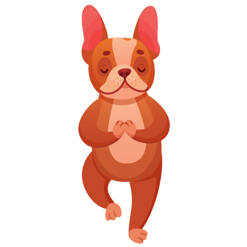 A dog with a serene expression assumes a traditional yoga pose in this humorous illustration.