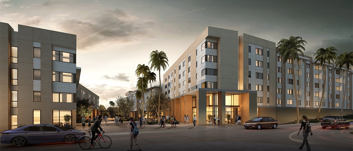 A photo render of UCR Campus Apartment North District