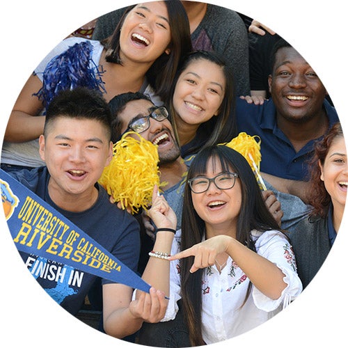 A group of UCR students celebrate being Highlanders.