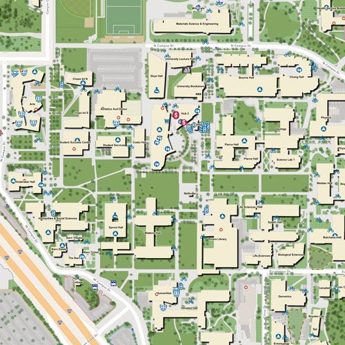 A map of a portion of the UCR campus