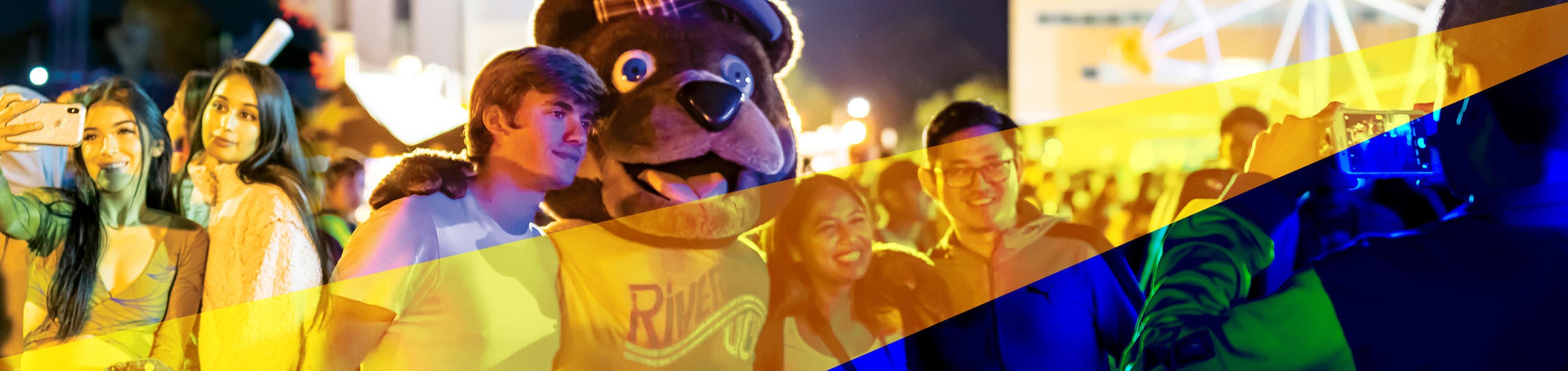 Students attend a campus concert, pose with UCR's mascot Scotty Highlander, and take selfies with friends.