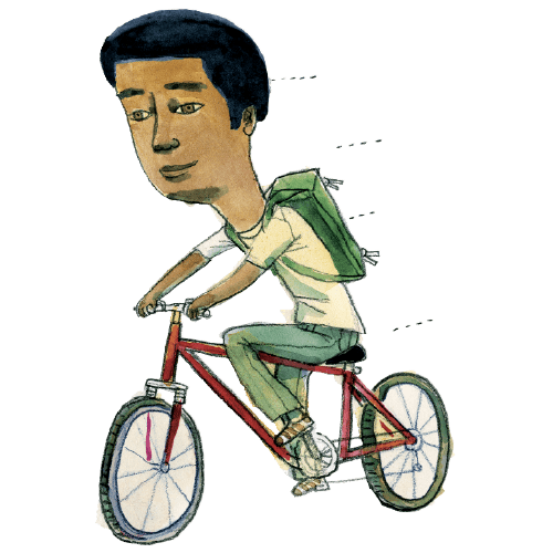 Illustration of student riding a bike.