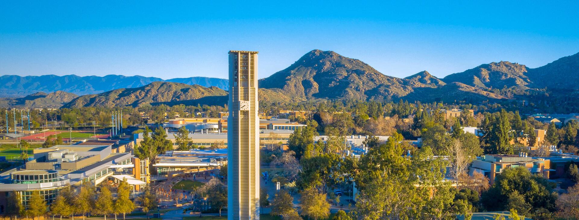 UC Riverside campus with bell tower in view