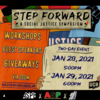 A graphic promoting Step Forward: A Social Justice Symposium. 