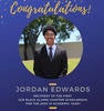 A graphic congratulating Jordan Edwards for winning a Black Alumni Chapter scholarship. 