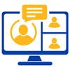 Simple illustration of a computer screen showing people in a meeting