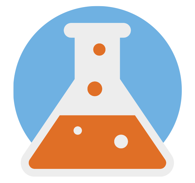 A science beaker that is half full