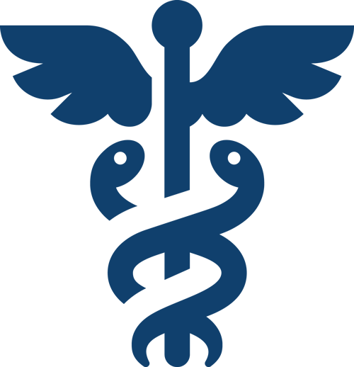 A stylized graphic of the Staff of Aesculapius