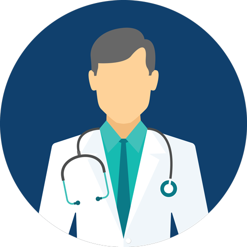 A graphic of a man in a white coat with a stethoscope around his neck.