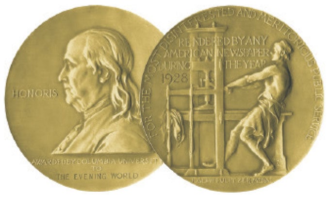 Both sides of the Pulitzer Prize medal