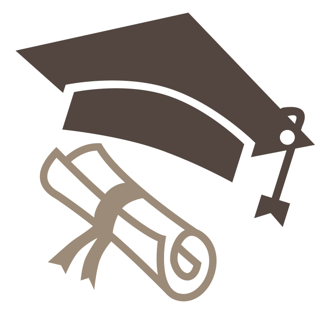 A stylized graphic of a graduation cap and diploma