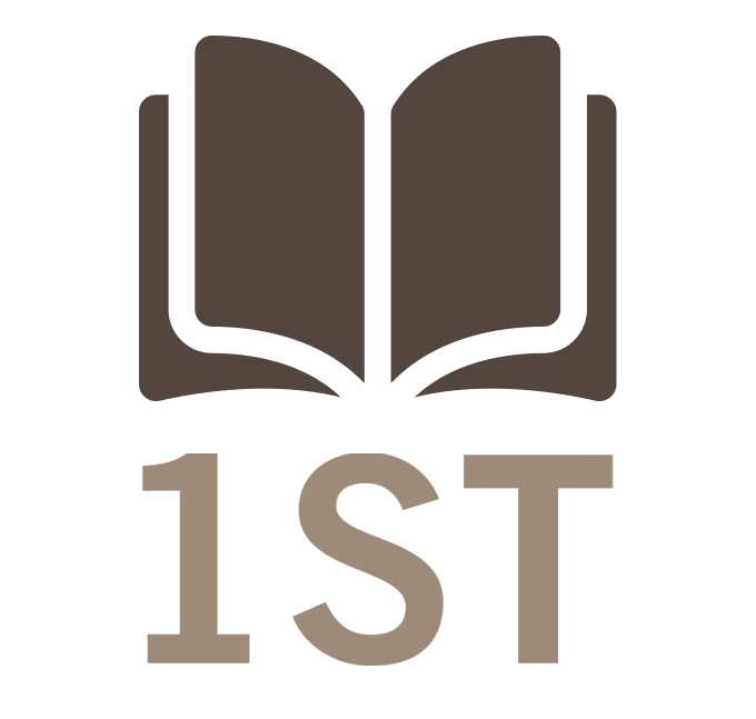 A stylized graphic of a book. The word 1st is written beneath it.