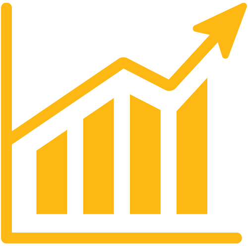 An infographic of a rising bar and line graphic, showing an upward trend.