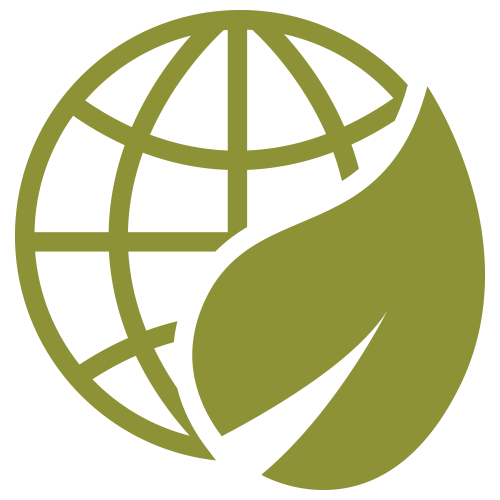 Sustainability Icon A stylized graphic featuring a leaf wrapped around a sphere