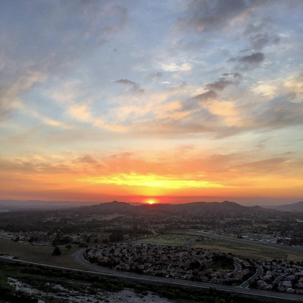 Colorful sunset and panoramic view of Riverside California.