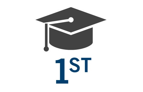 A graphic of a graduation cap with text reading 1st